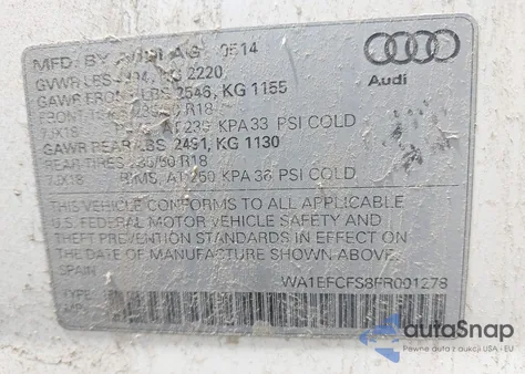 2015 Audi Q3 2.0T Premium Plus из США, поврежденный, VIN WA1EFCFS8FR001278